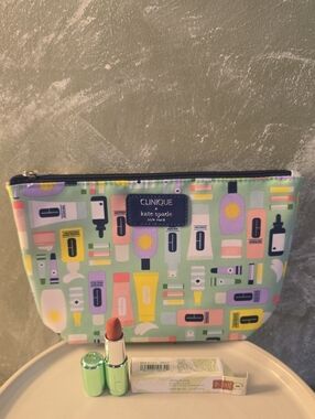 Clinique x Kate Spade Cosmetic Pouch & Full Size Pop Lipstick Latte Matte New